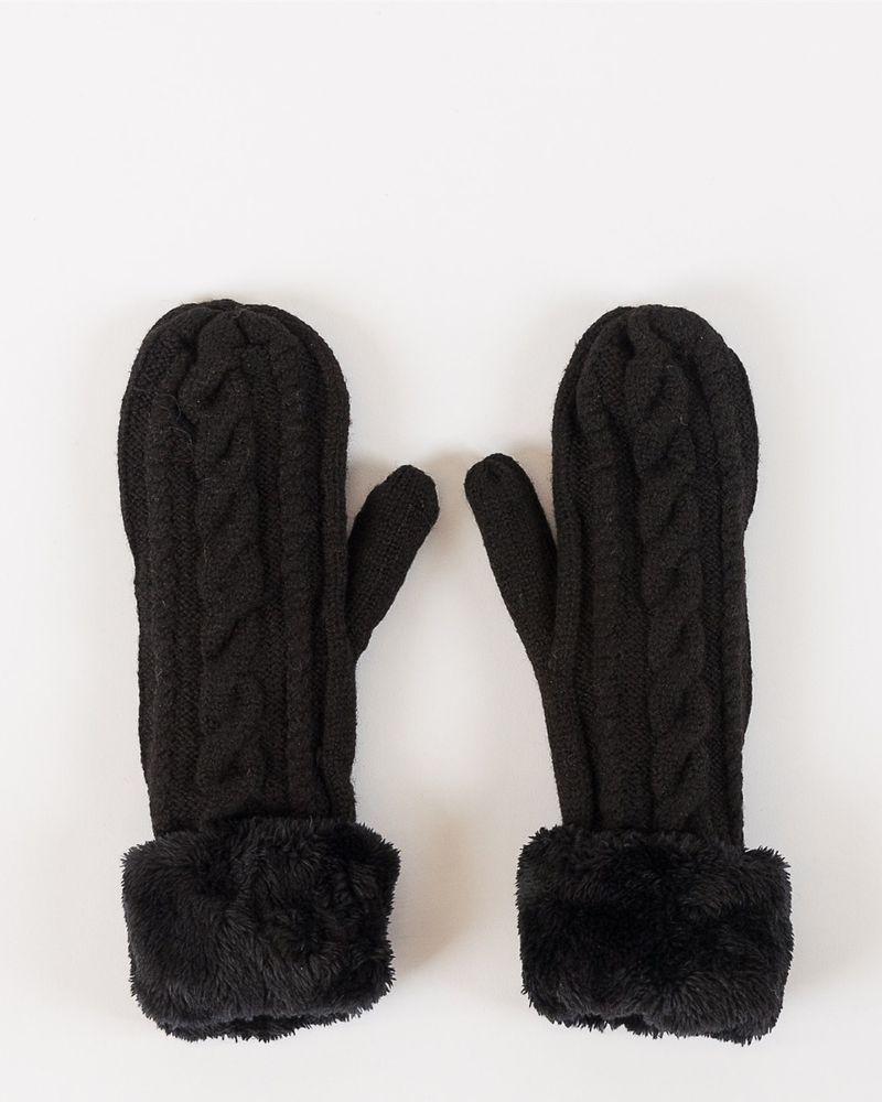 Sherpa Lined Cable Mitten in Black