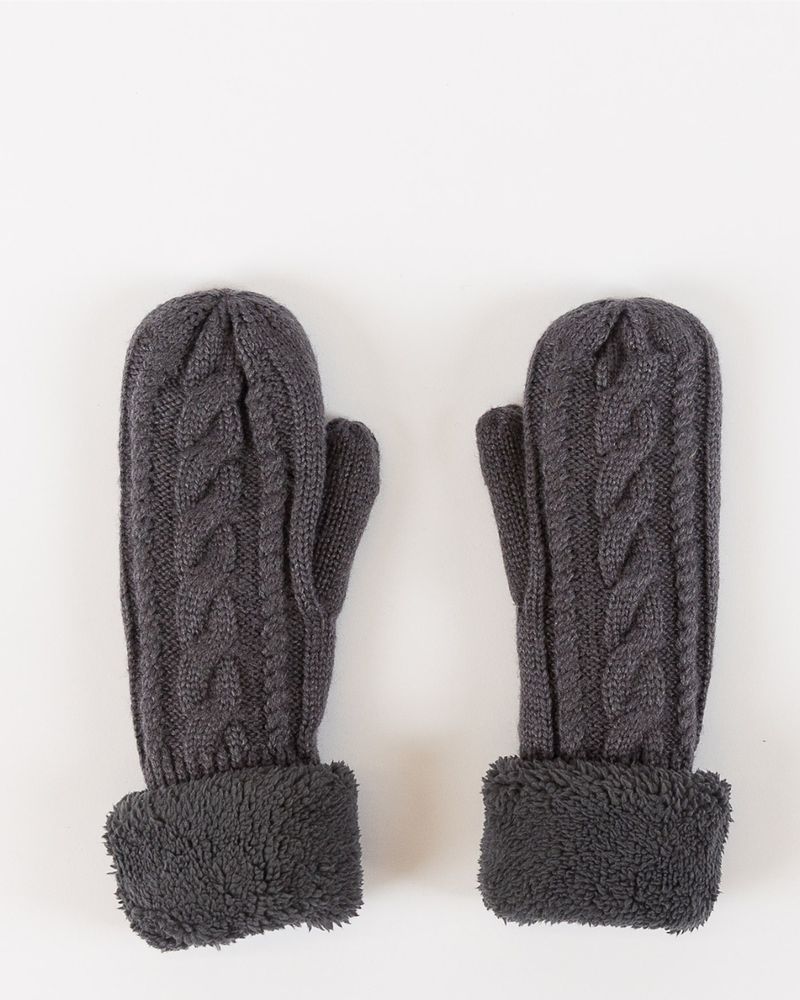 Sherpa Lined Cable Mitten in Dark Grey