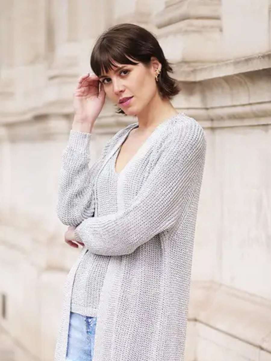Viscose Crochet Sparkle Cardi - Silver