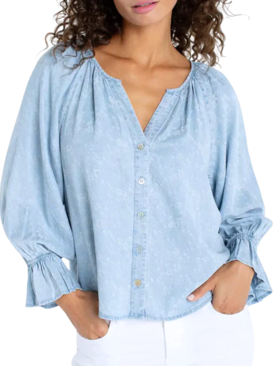 Shirred Woven Flutter Sleeve Blouse - Rose Ice