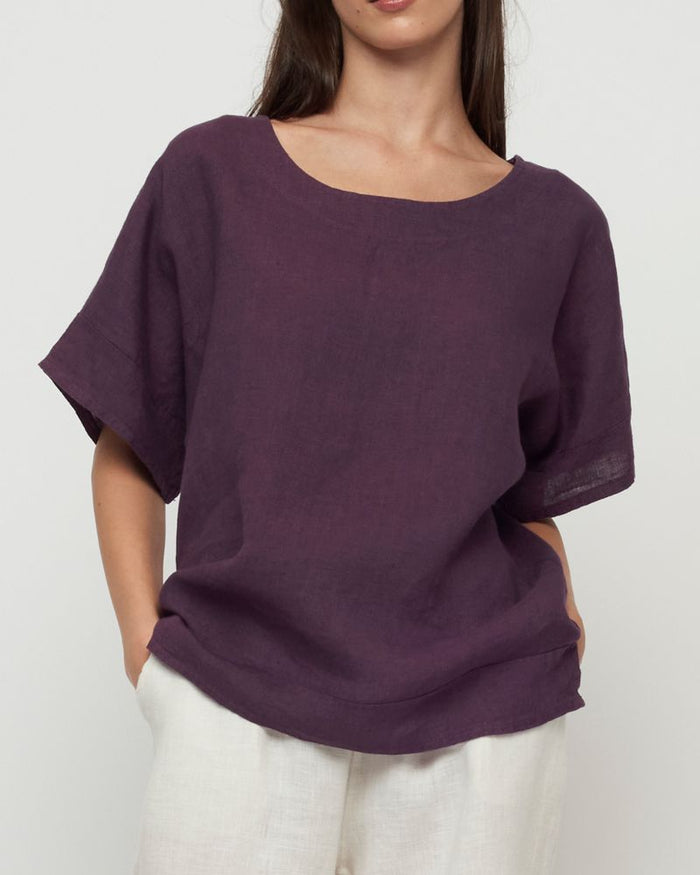 Short Sleeve Linen Top in Violet