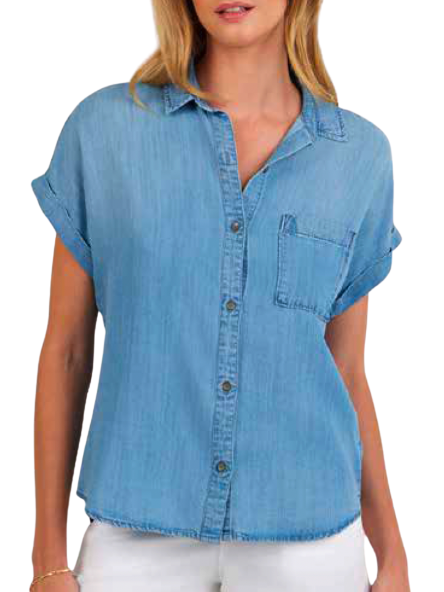 Short Sleeve TENCEL™ Button Down - Worn Wash Blue