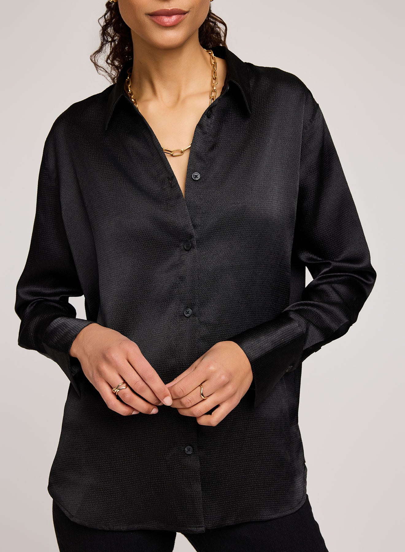 Simone Satin Blouse - Black