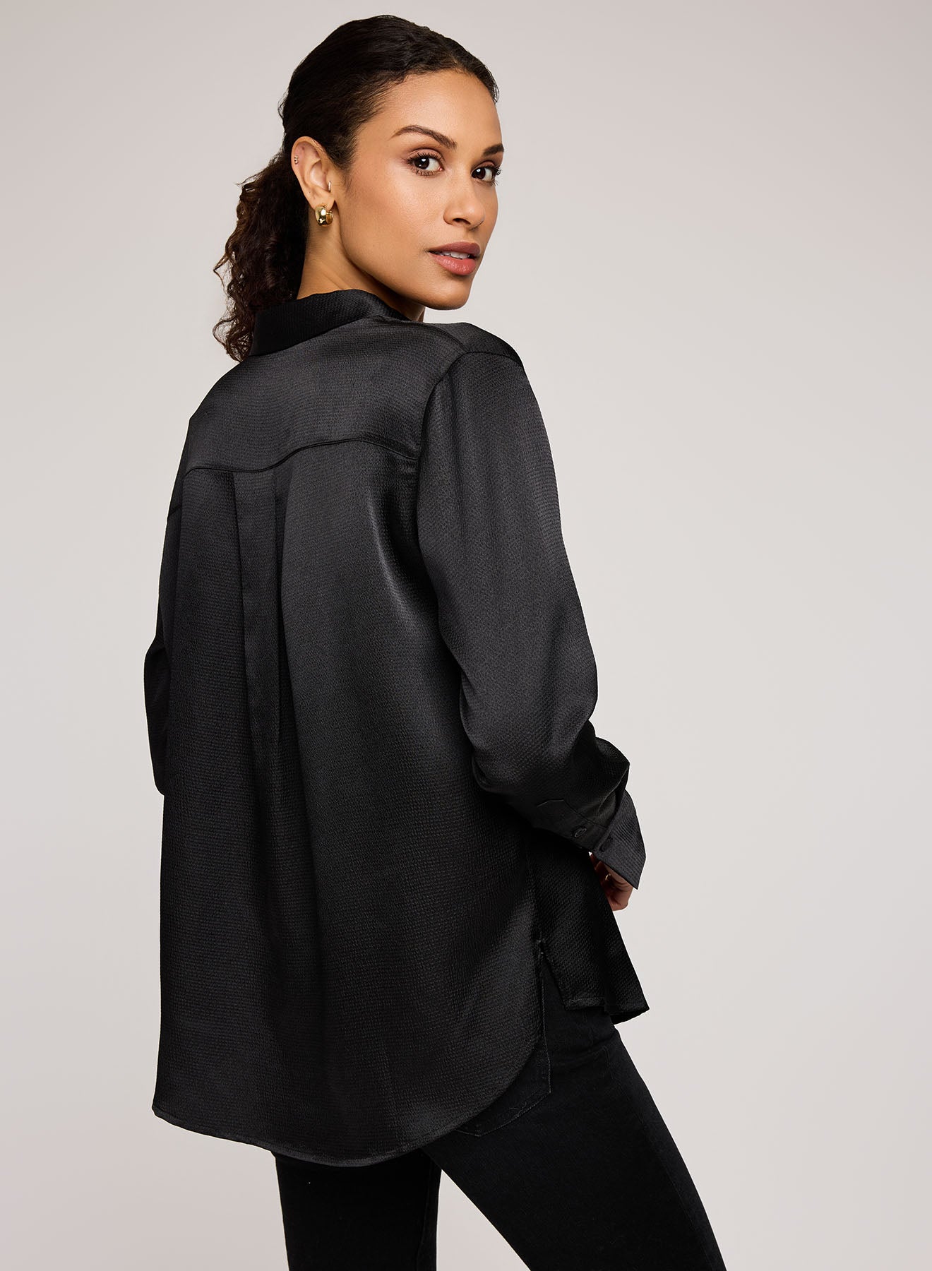 Simone Satin Blouse - Black
