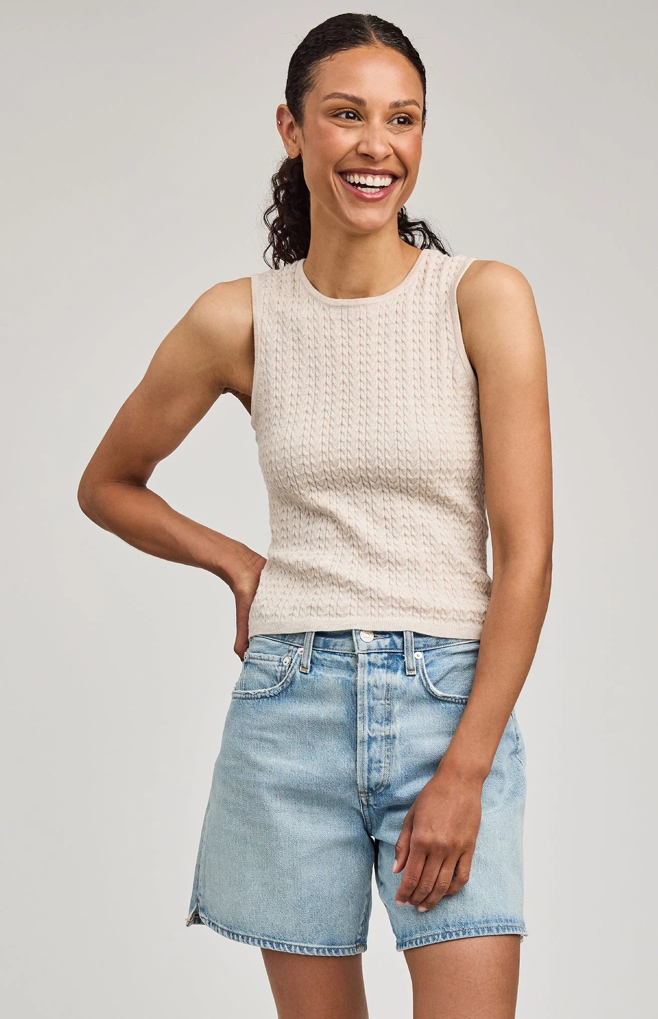 Skye Cable Knit Tank - Oat