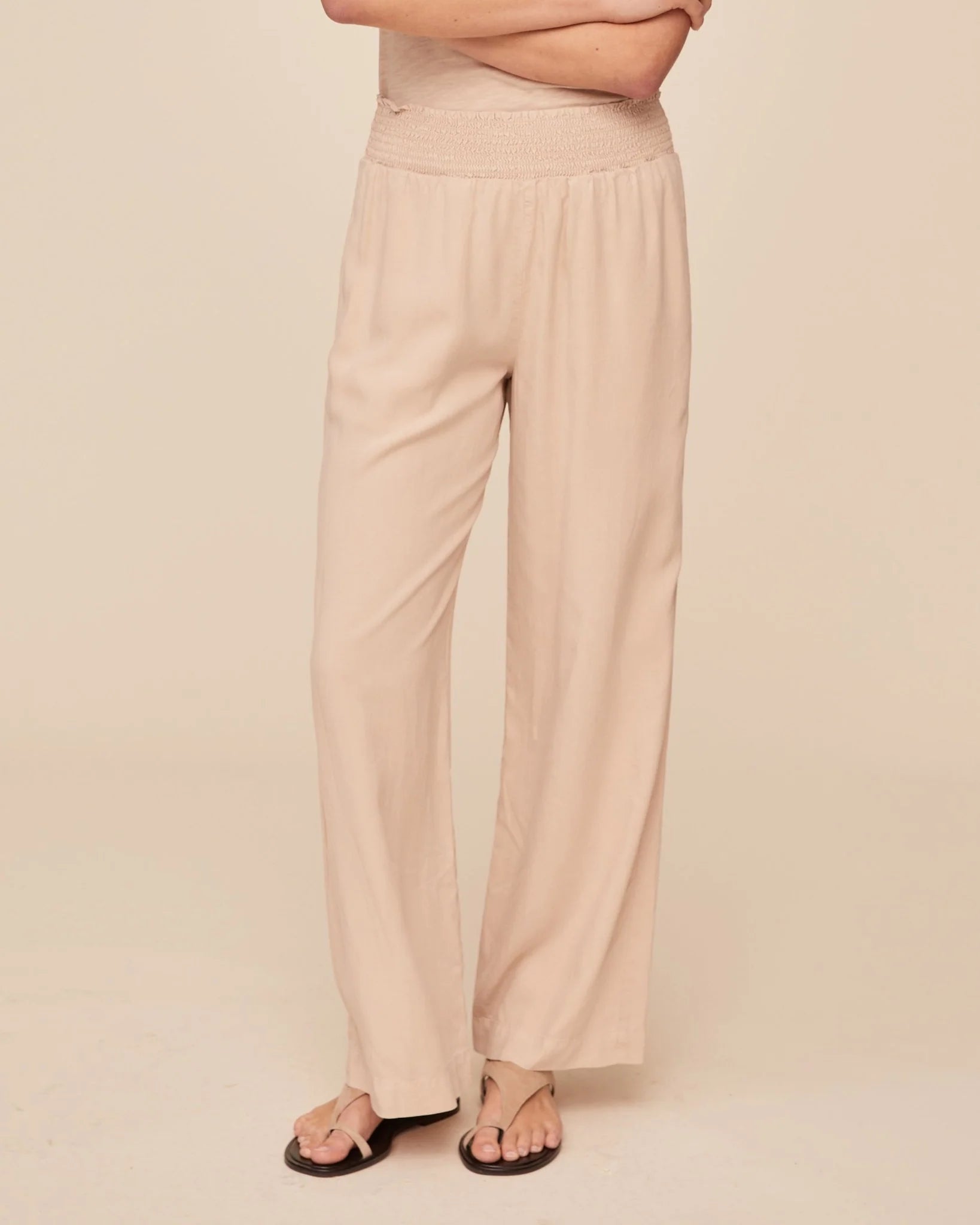 Smocked Waist TENCEL™ Wide Leg - Linen Sand
