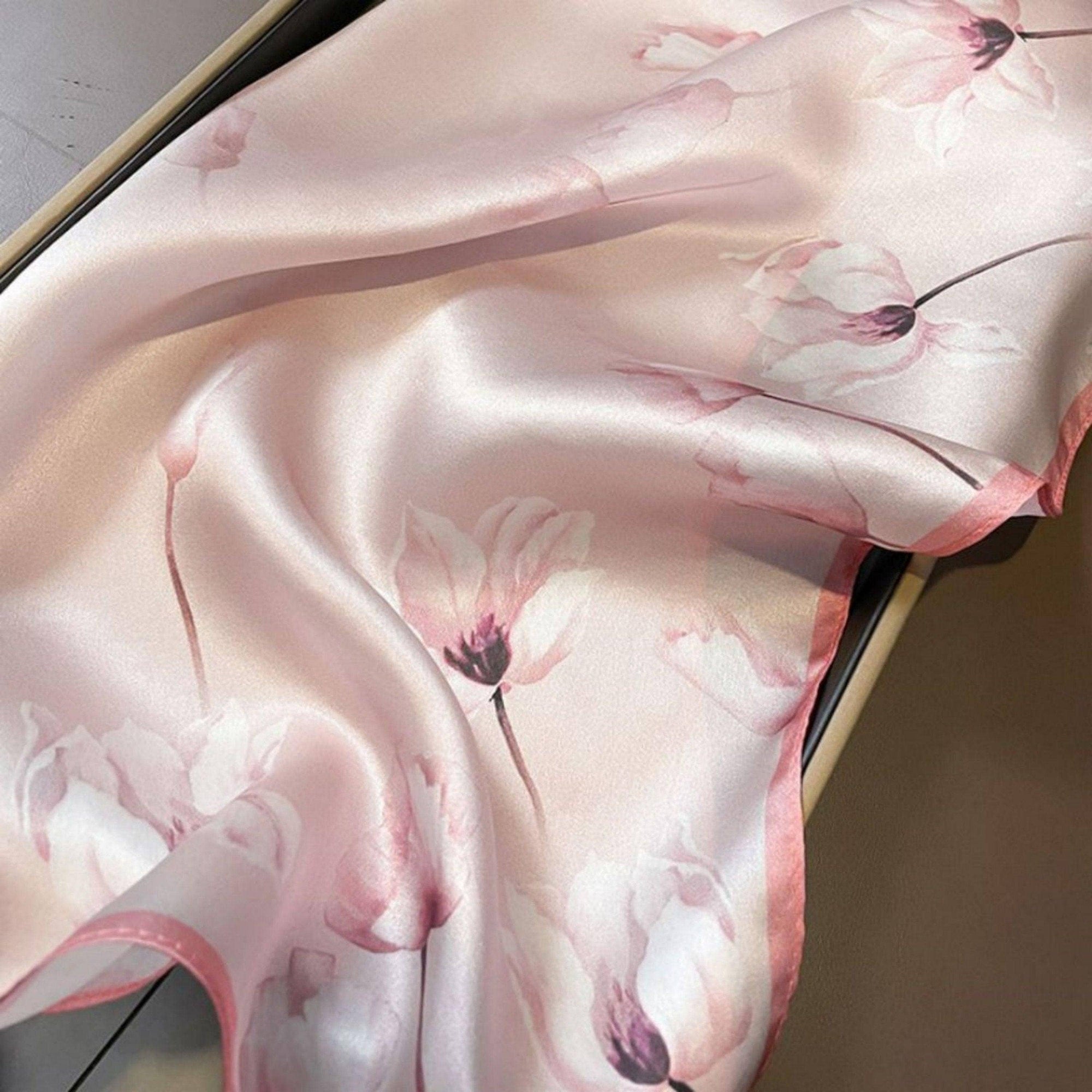Mulberry Silk Scarf - Pink Floral Design