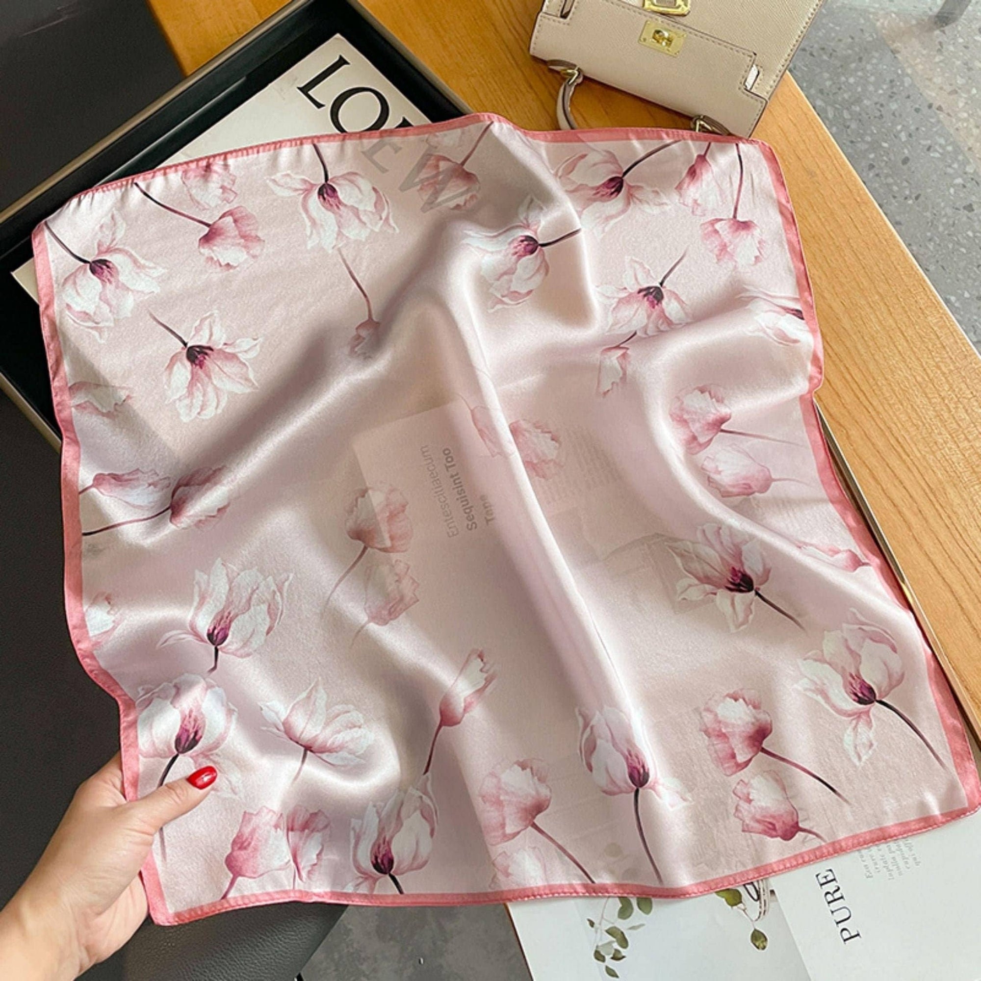 Mulberry Silk Scarf - Pink Floral Design