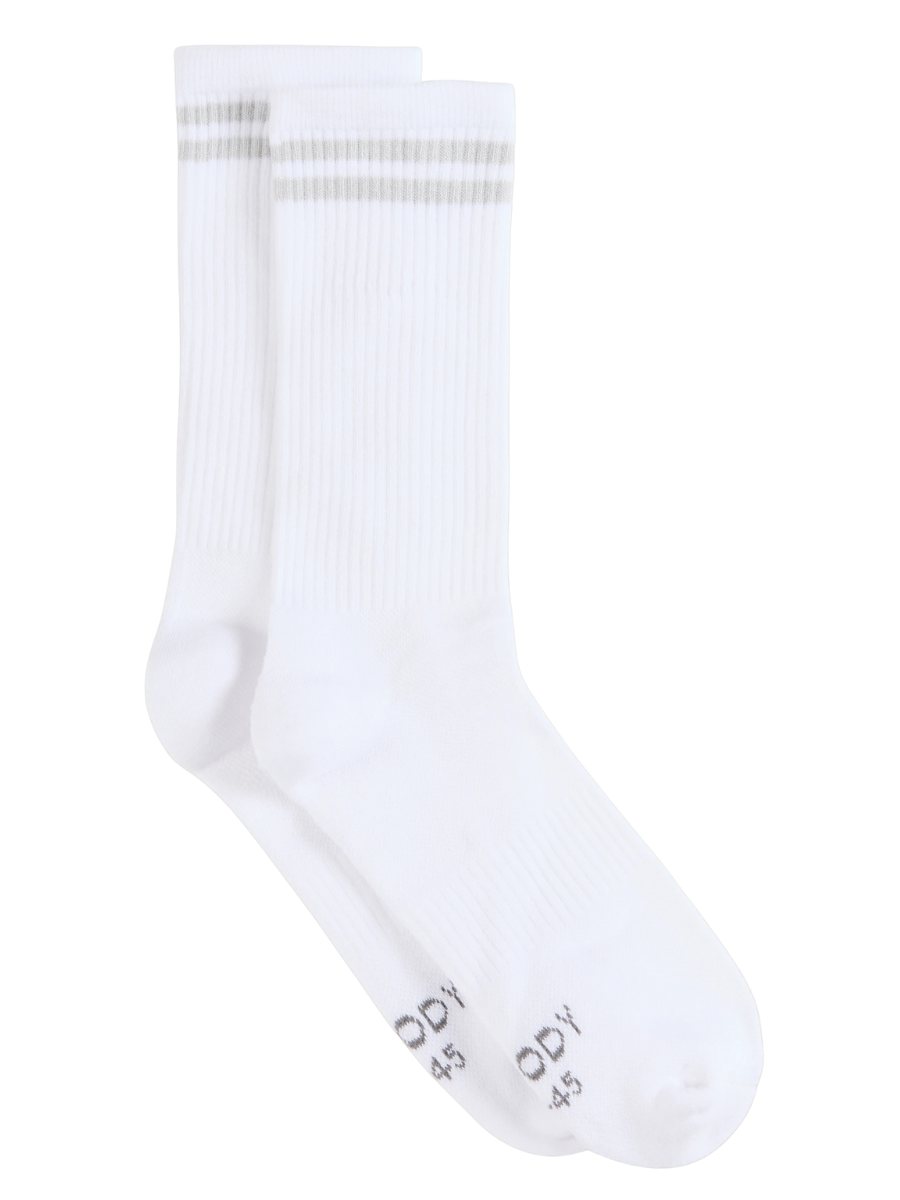 Stripe Cushioned Crew Sock - White/Grey 3-9