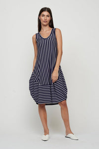 Viscose Bubble Dress in Navy Stripe