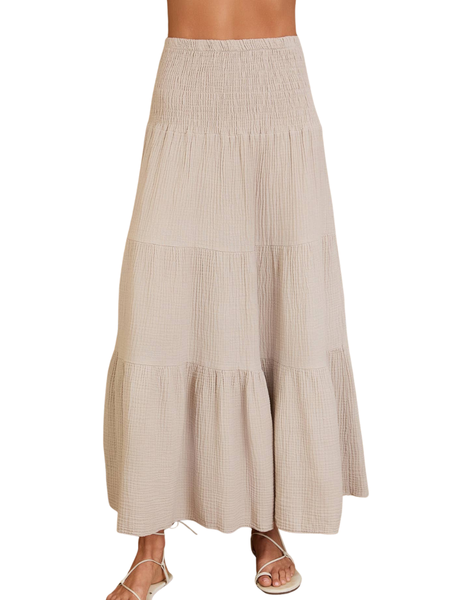 Tiered Cotton Guaze Skirt - Soft Toffee