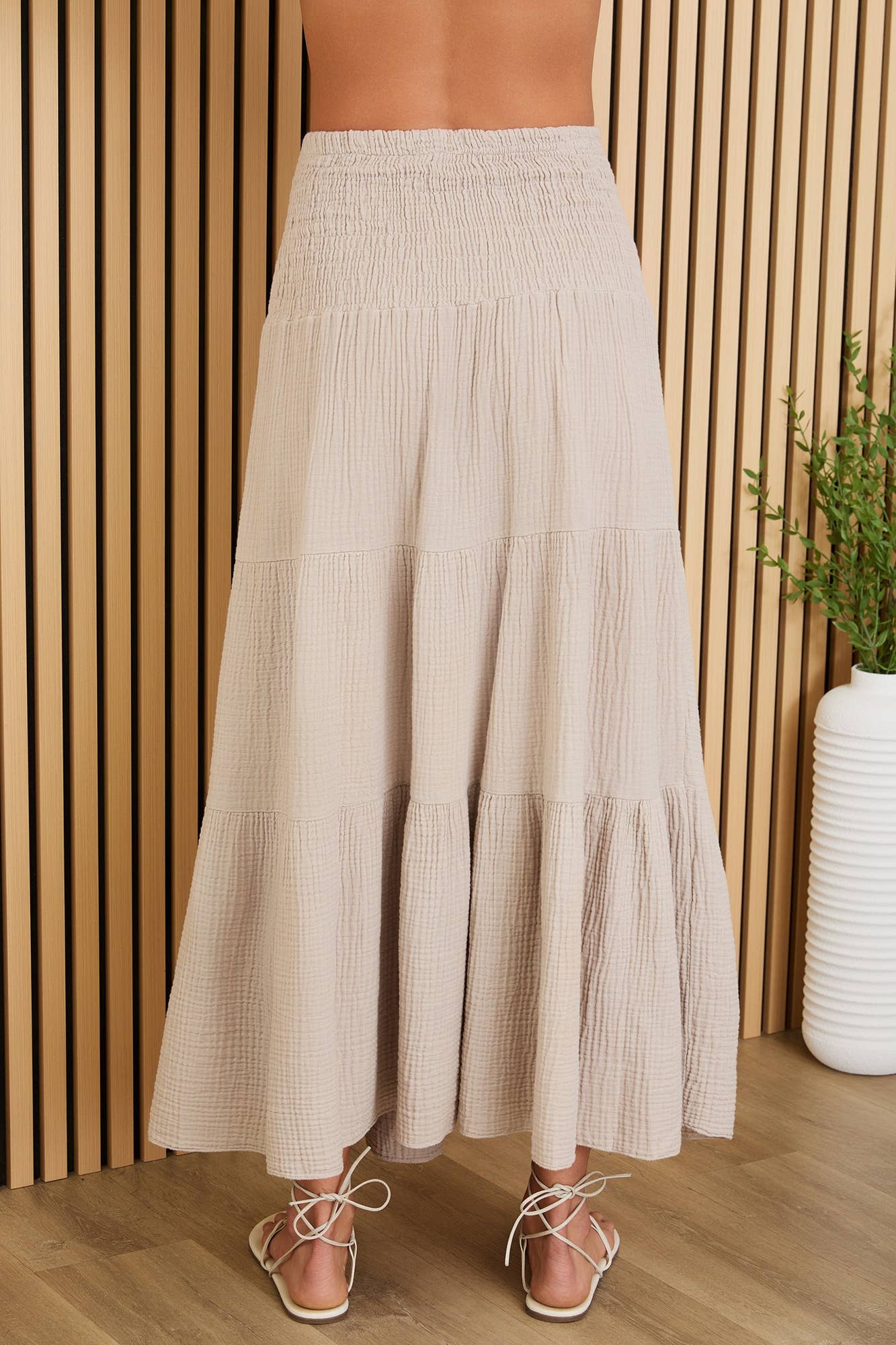 Tiered Cotton Guaze Skirt - Soft Toffee