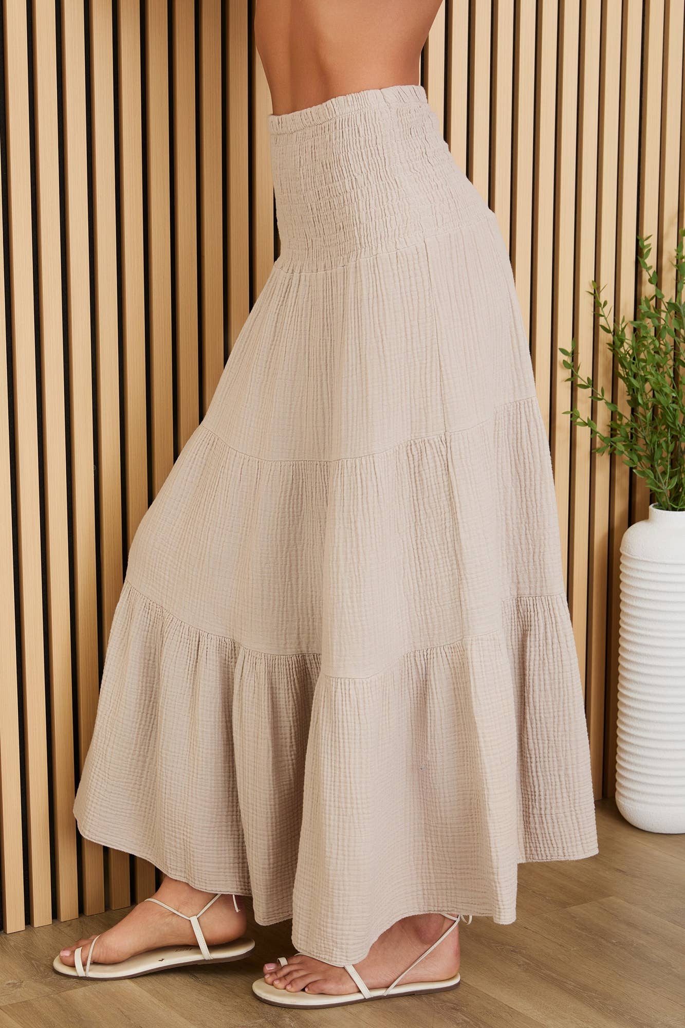 Tiered Cotton Guaze Skirt - Soft Toffee