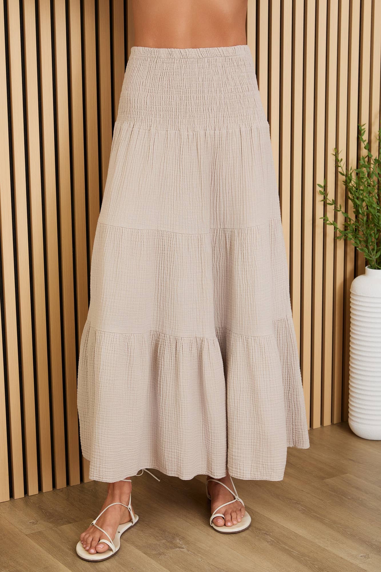 Tiered Cotton Guaze Skirt - Soft Toffee