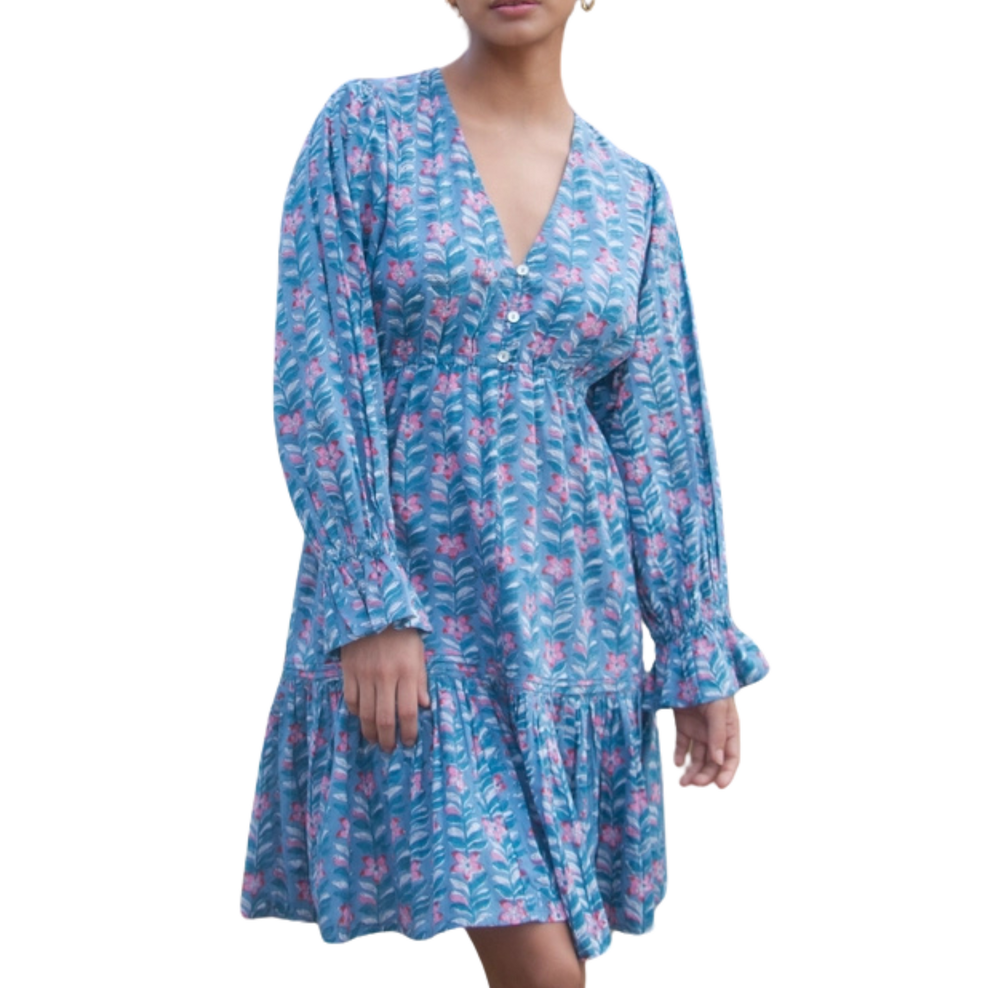 Tracy Ruffle Sleeve Floral Dress - Blue
