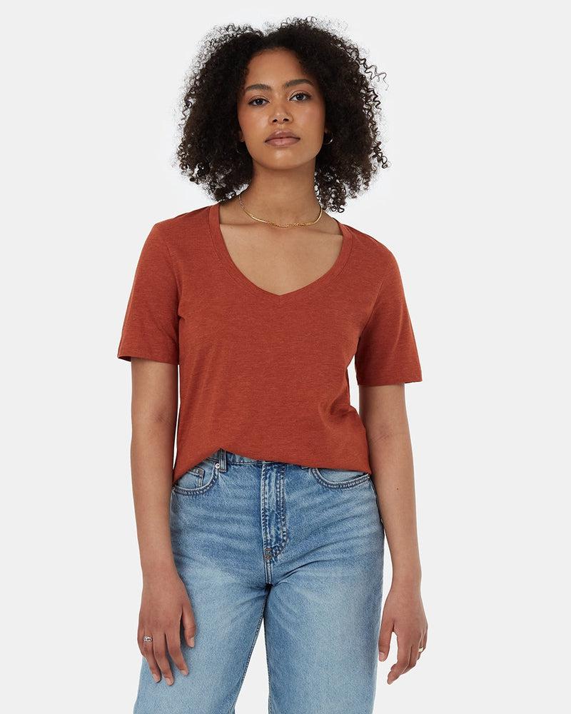 TreeBlend V-Neck T-Shirt by Ten Tree in Baked Clay