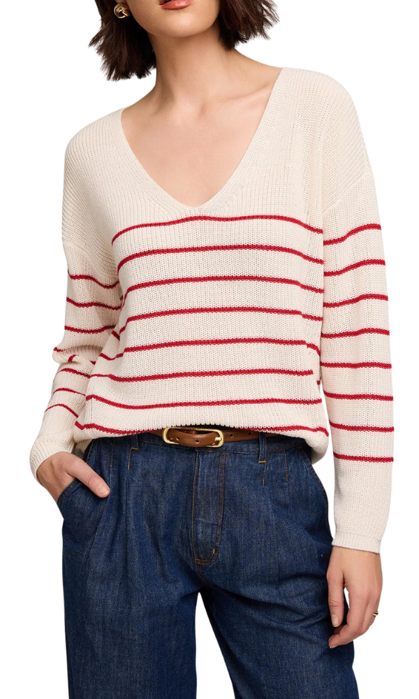 Tucker Knit Sweater- Red/Cream Stripe