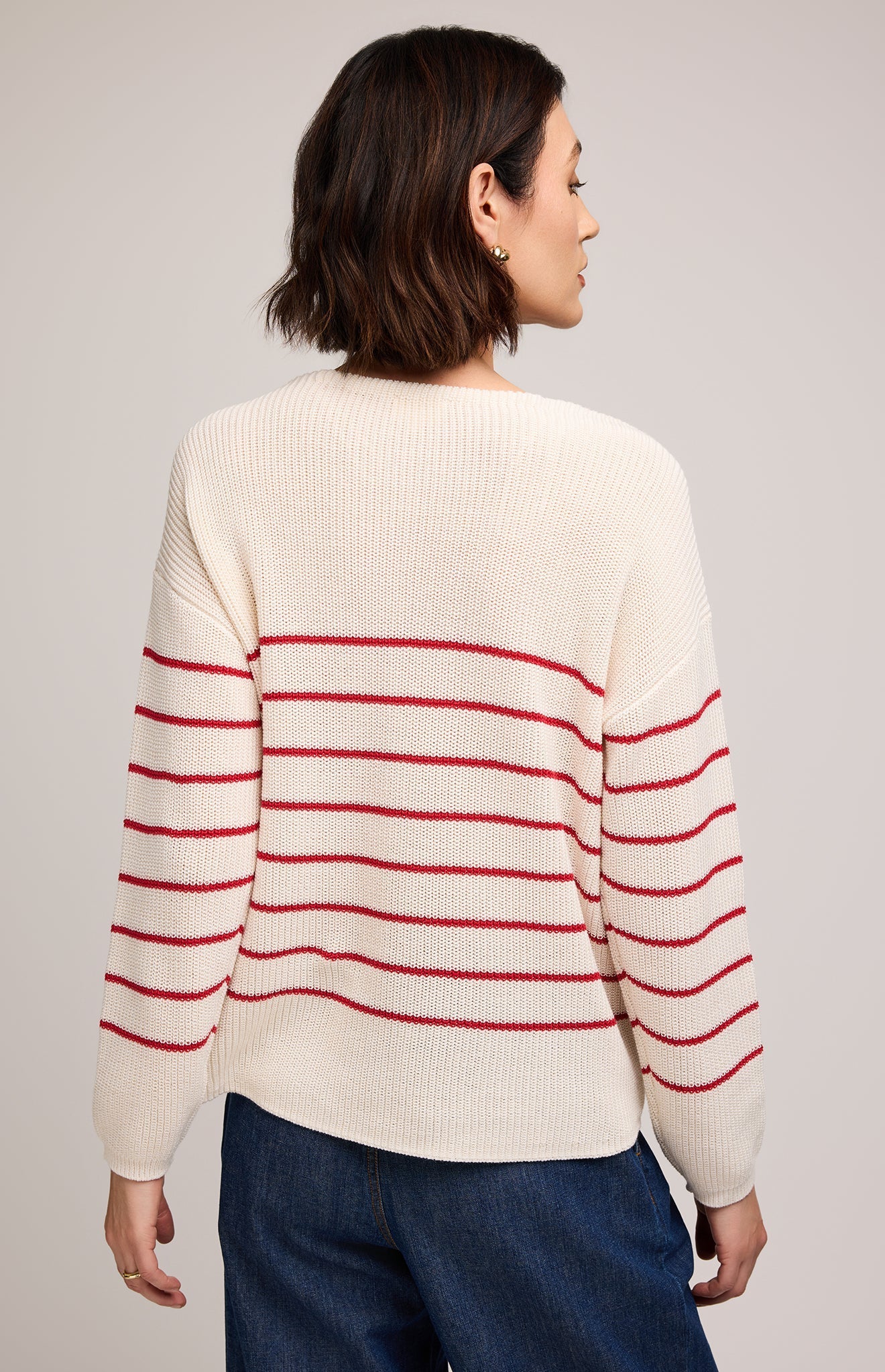 Tucker Knit Sweater- Red/Cream Stripe