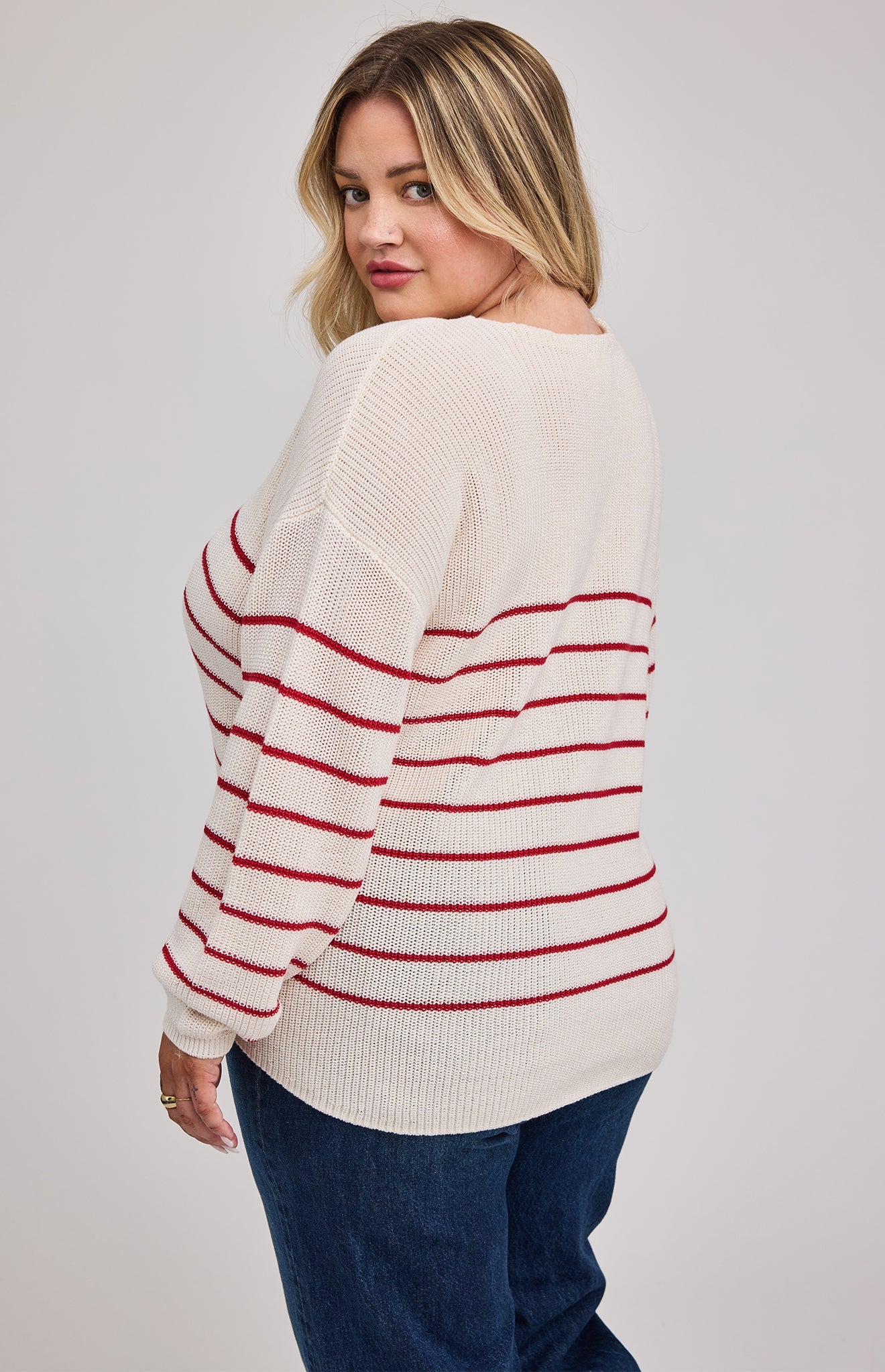 Tucker Knit Sweater- Red/Cream Stripe