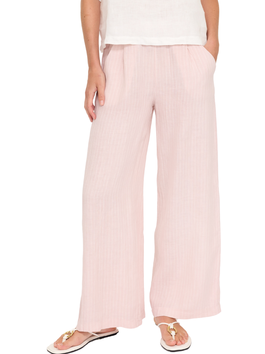 Linen Wide Leg Pant - Pink/White Stripe