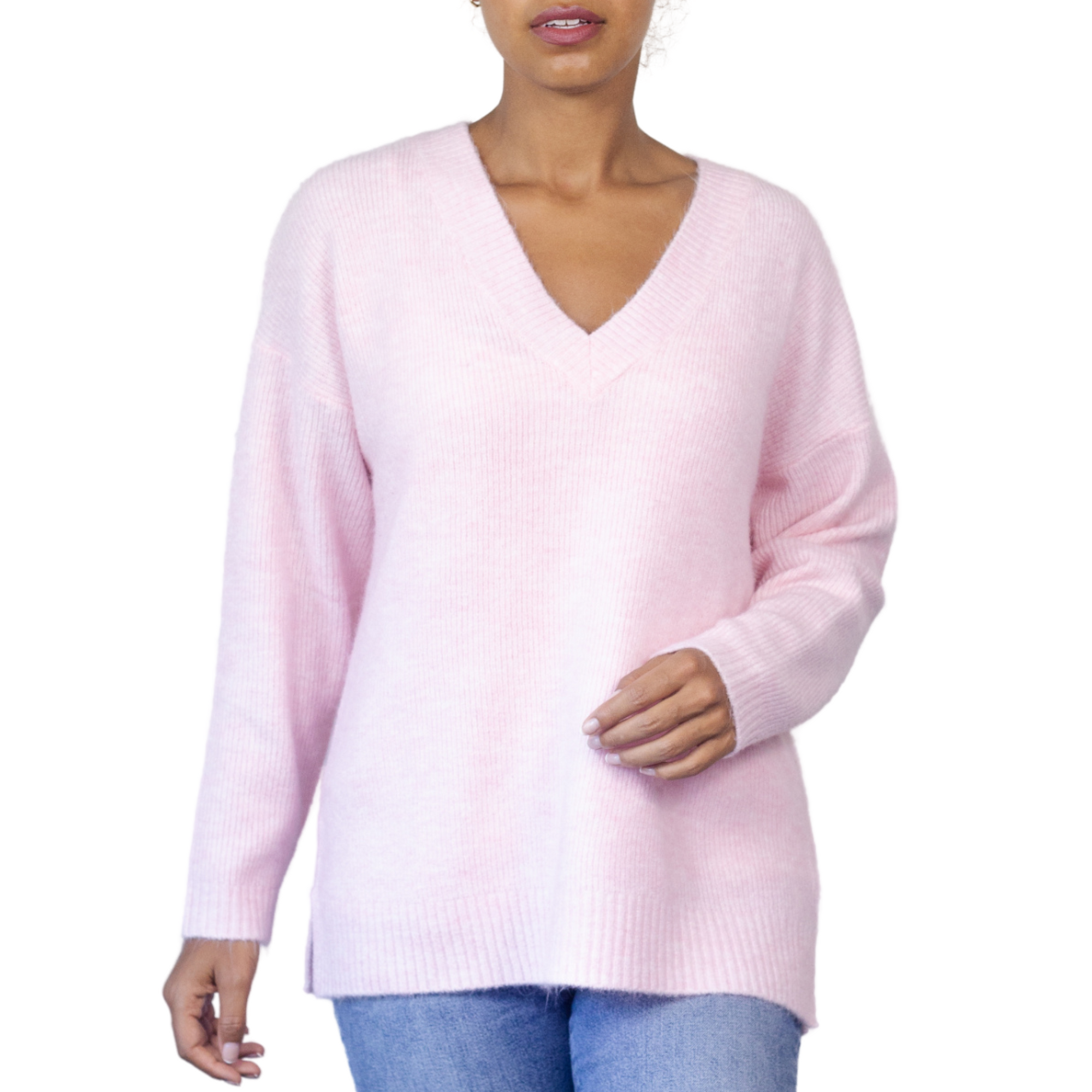 Boyfriend V-Neck Sweater in Pink