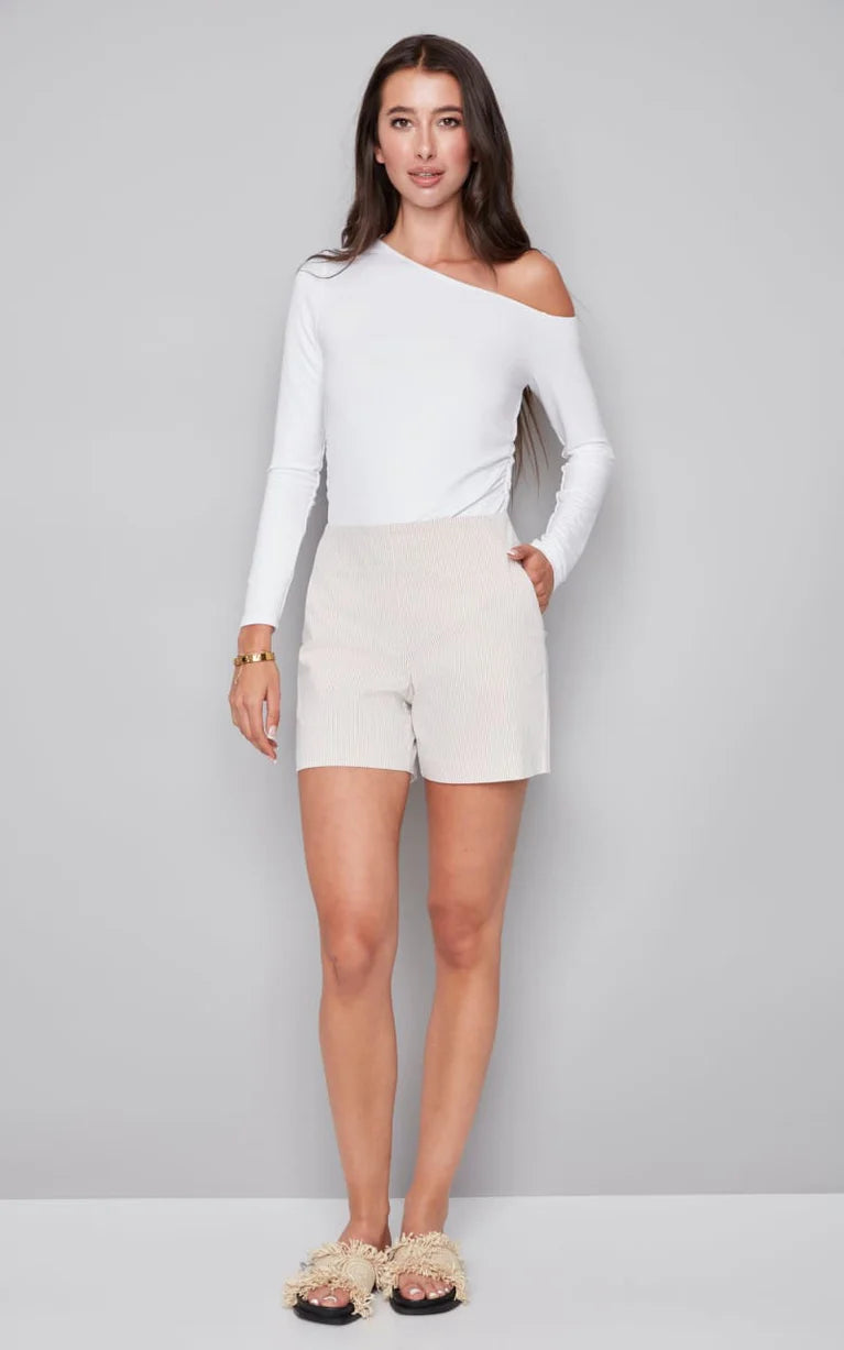 Val Viscose Pull-On Short- Beige Stripe