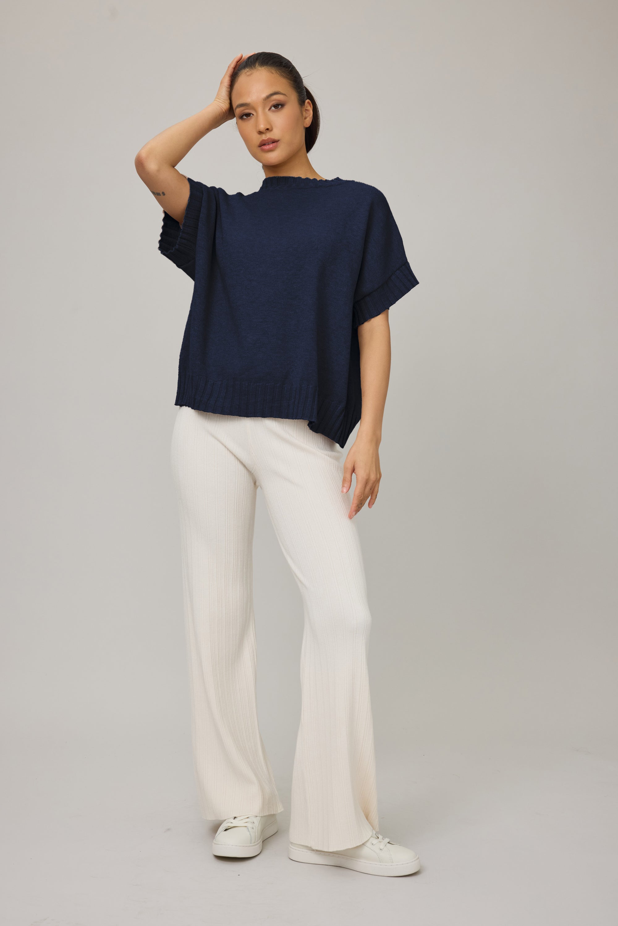 Valerie Oversized Viscose Knit Vest - Navy
