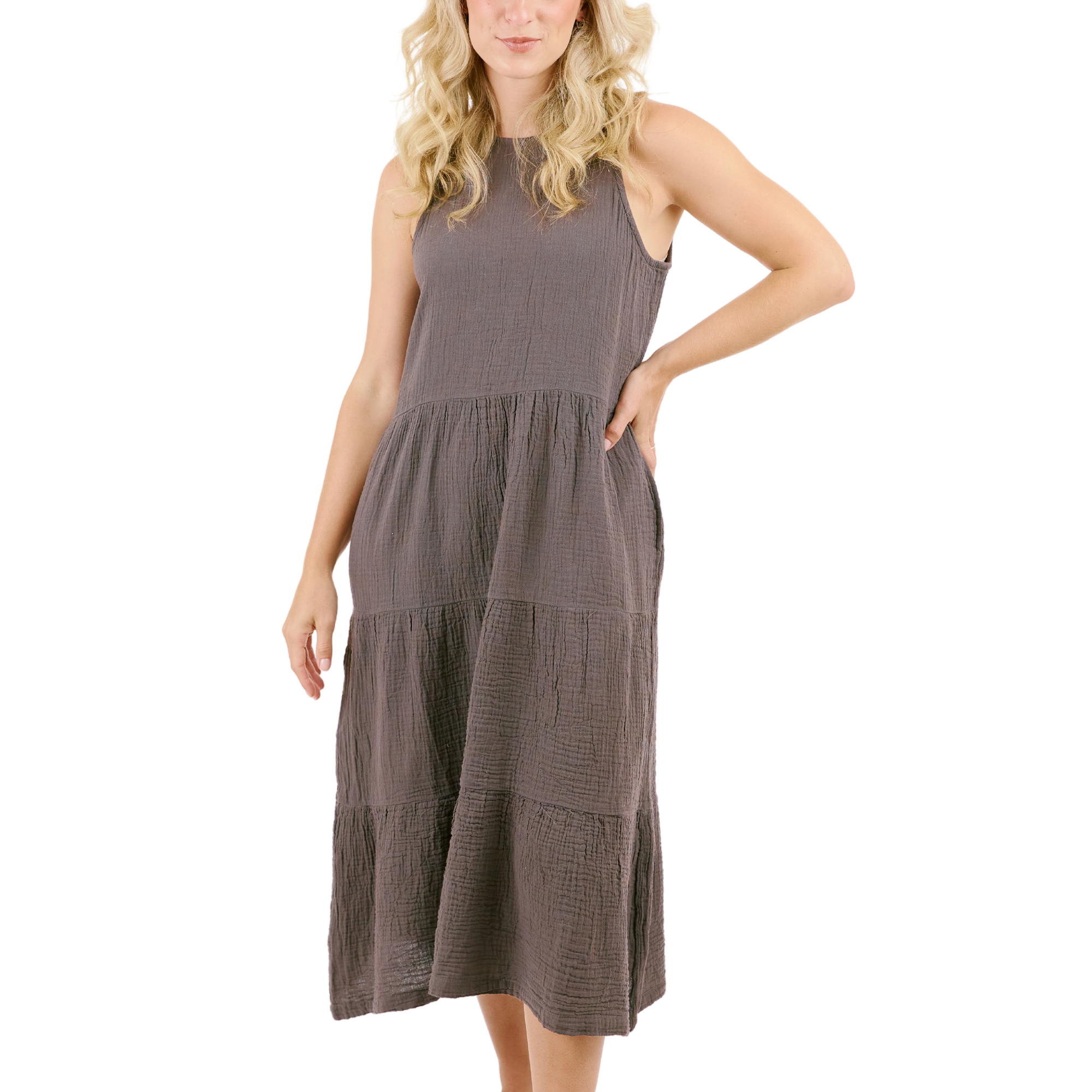 Vickey Cotton Gauze Midi Dress - Earth