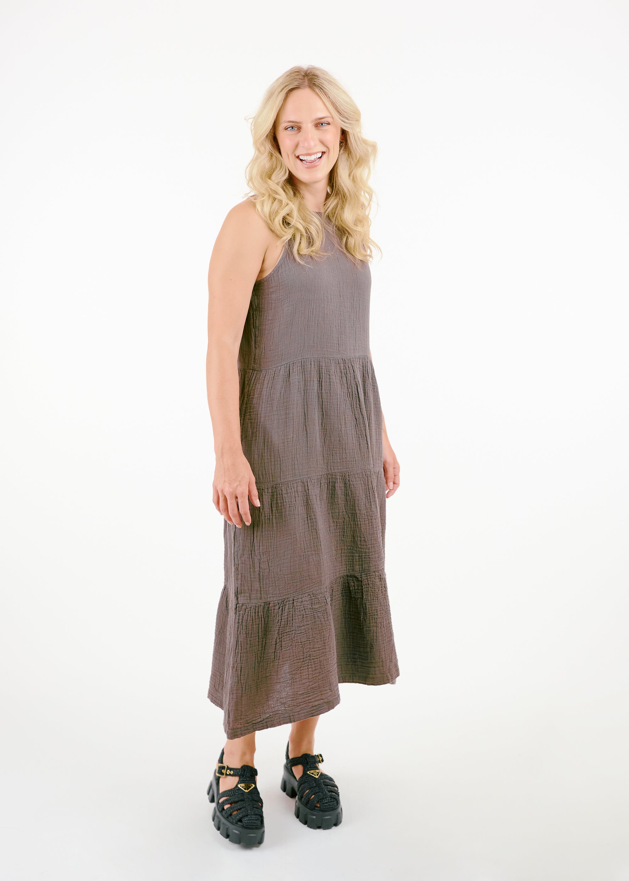 Vickey Cotton Gauze Midi Dress - Earth