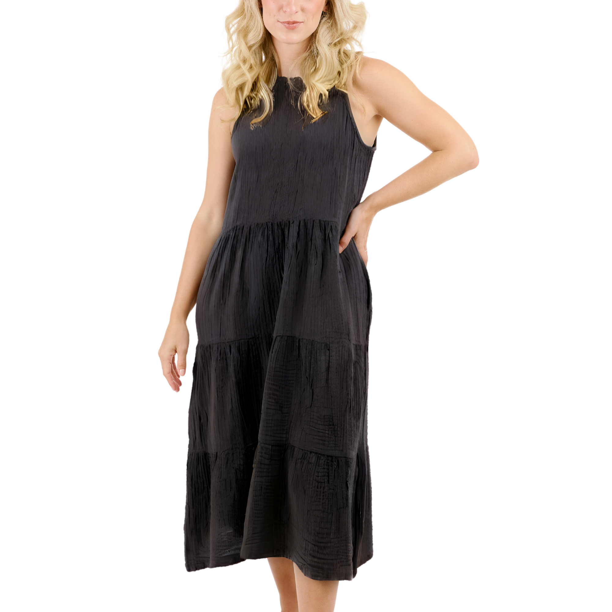 Vickey Cotton Gauze Midi Dress - Black