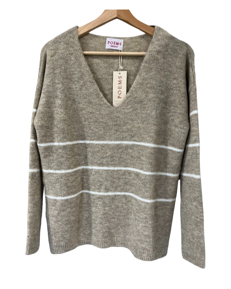 Vicky Striped Clay Sweater in Camel