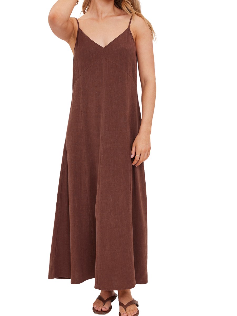 Virginia Linen Blend Dress- Espresso
