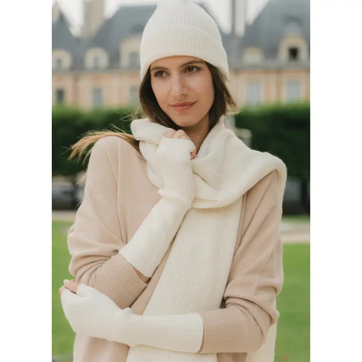 Rib Knit Viscose Blend Scarf - Ecru