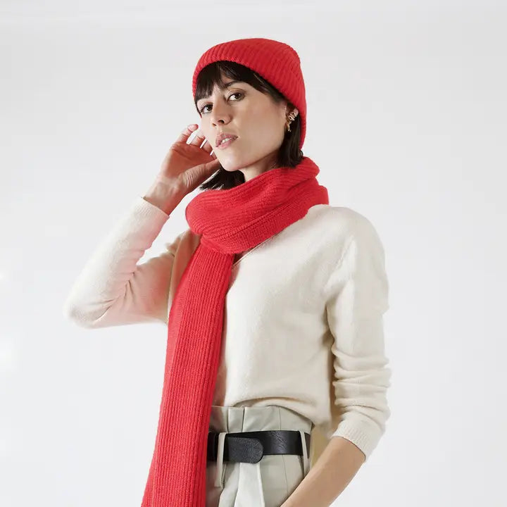 Rib Knit Viscose Blend Scarf - Red