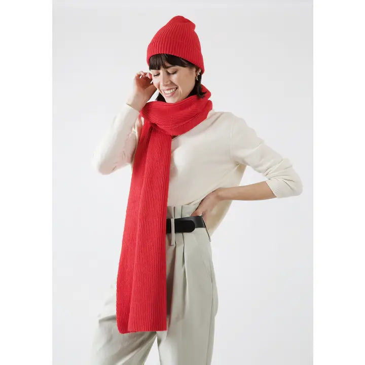 Rib Knit Viscose Blend Scarf - Red