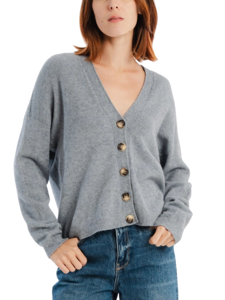 Viscose Button Cardi - Slate Grey