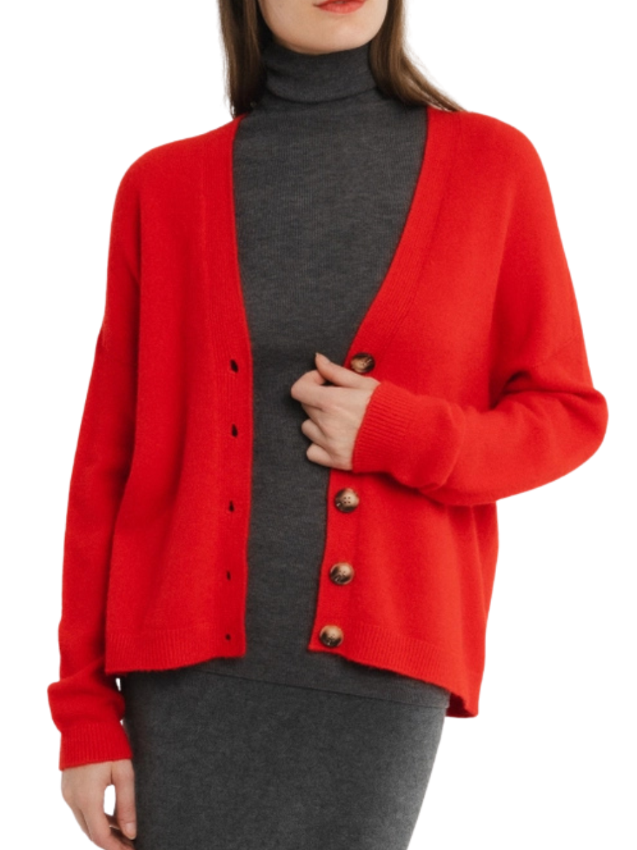 Viscose Button Cardi - Red