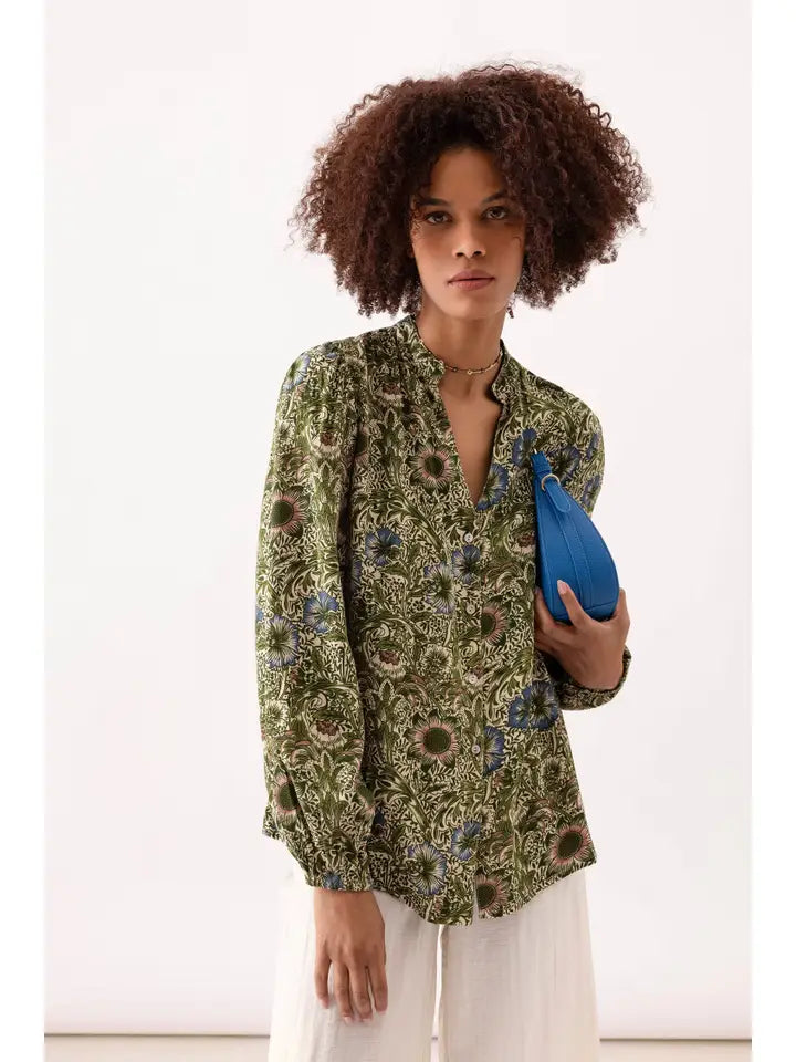 Viscose Floral Blouse - Olive