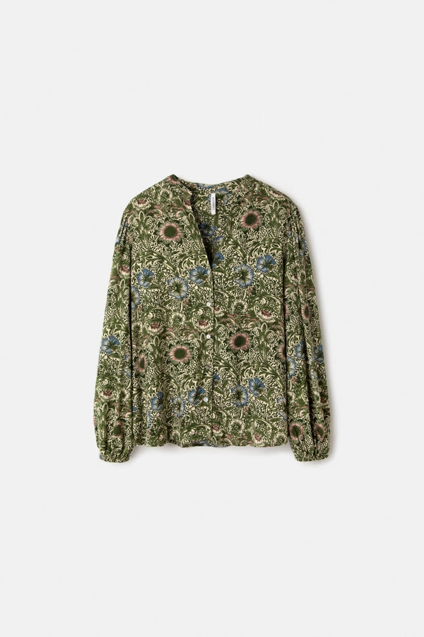 Viscose Floral Blouse - Olive