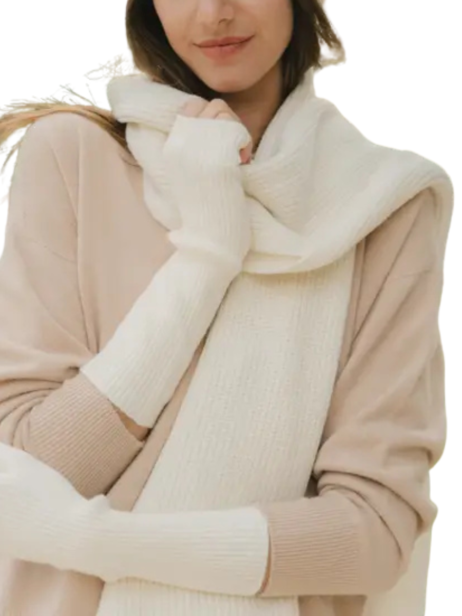 Rib Knit Viscose Blend Scarf - Ecru