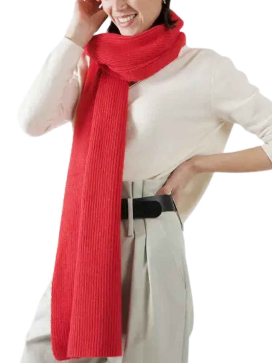 Rib Knit Viscose Blend Scarf - Red