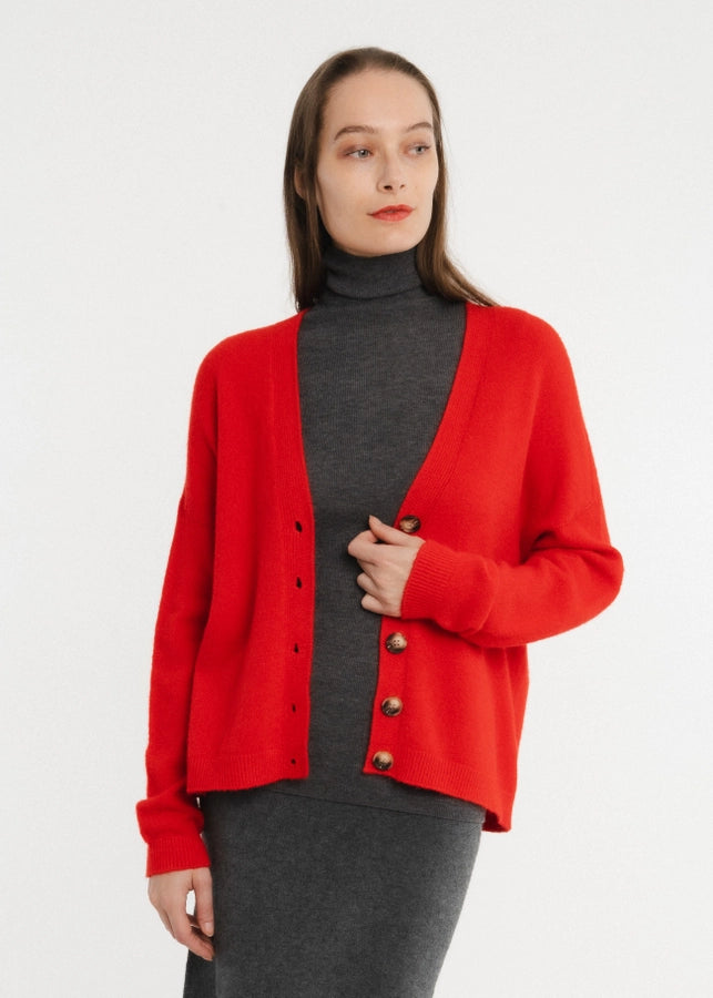 Viscose Button Cardi - Red