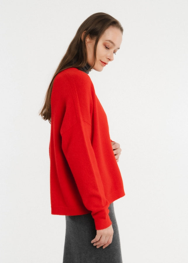 Viscose Button Cardi - Red