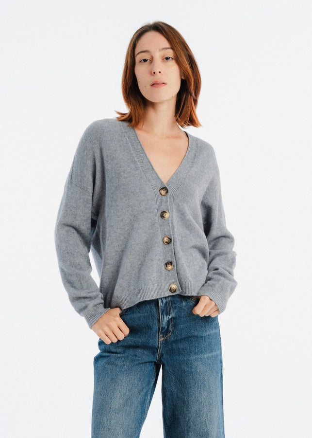 Viscose Button Cardi - Slate Grey
