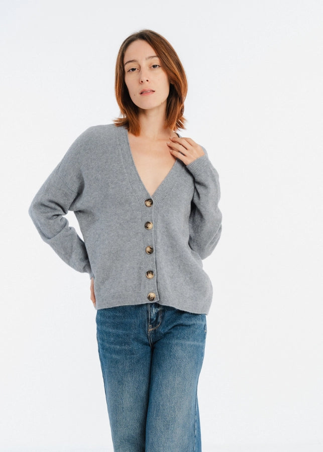 Viscose Button Cardi - Slate Grey