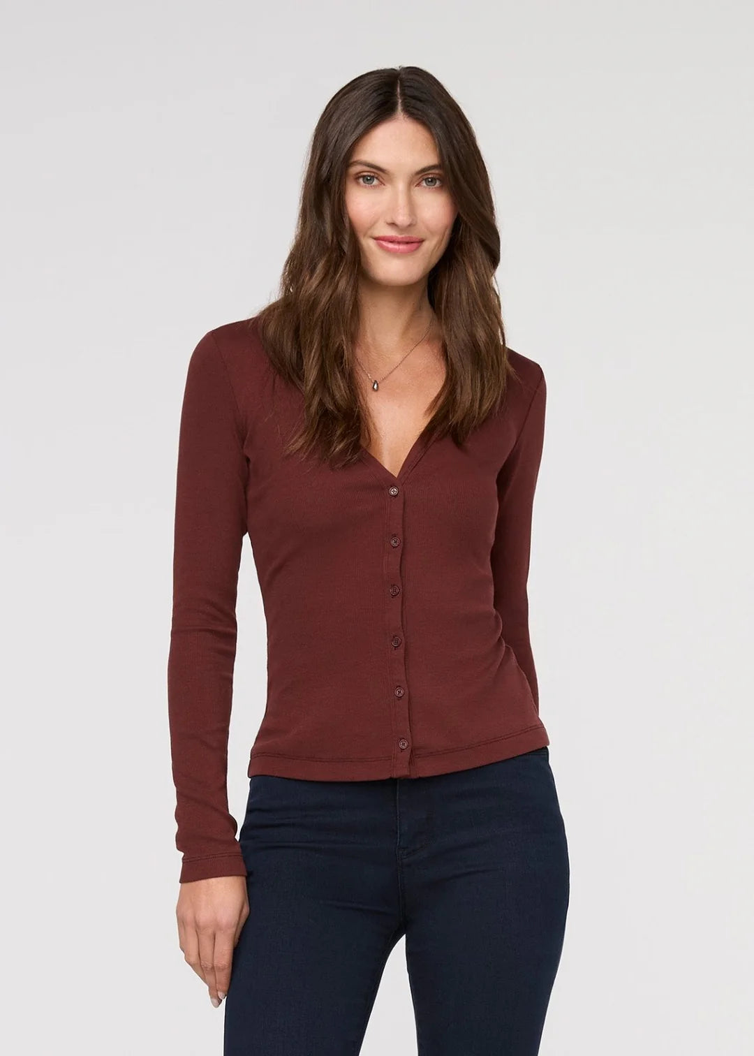 Ribbed Pima Long Sleeve - Deep Maroon