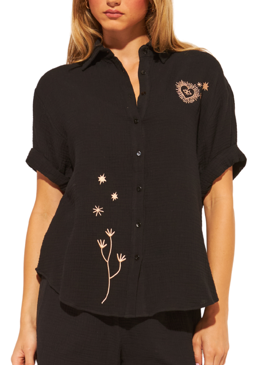 Wade Button Down Cotton Gauze Shirt - Midnight Rodeo