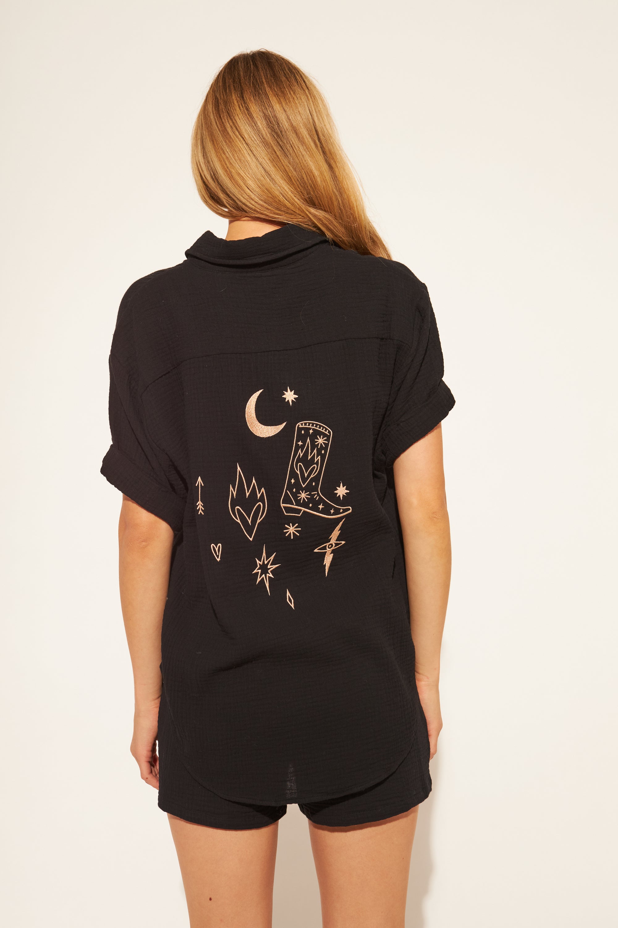 Wade Button Down Cotton Gauze Shirt - Midnight Rodeo