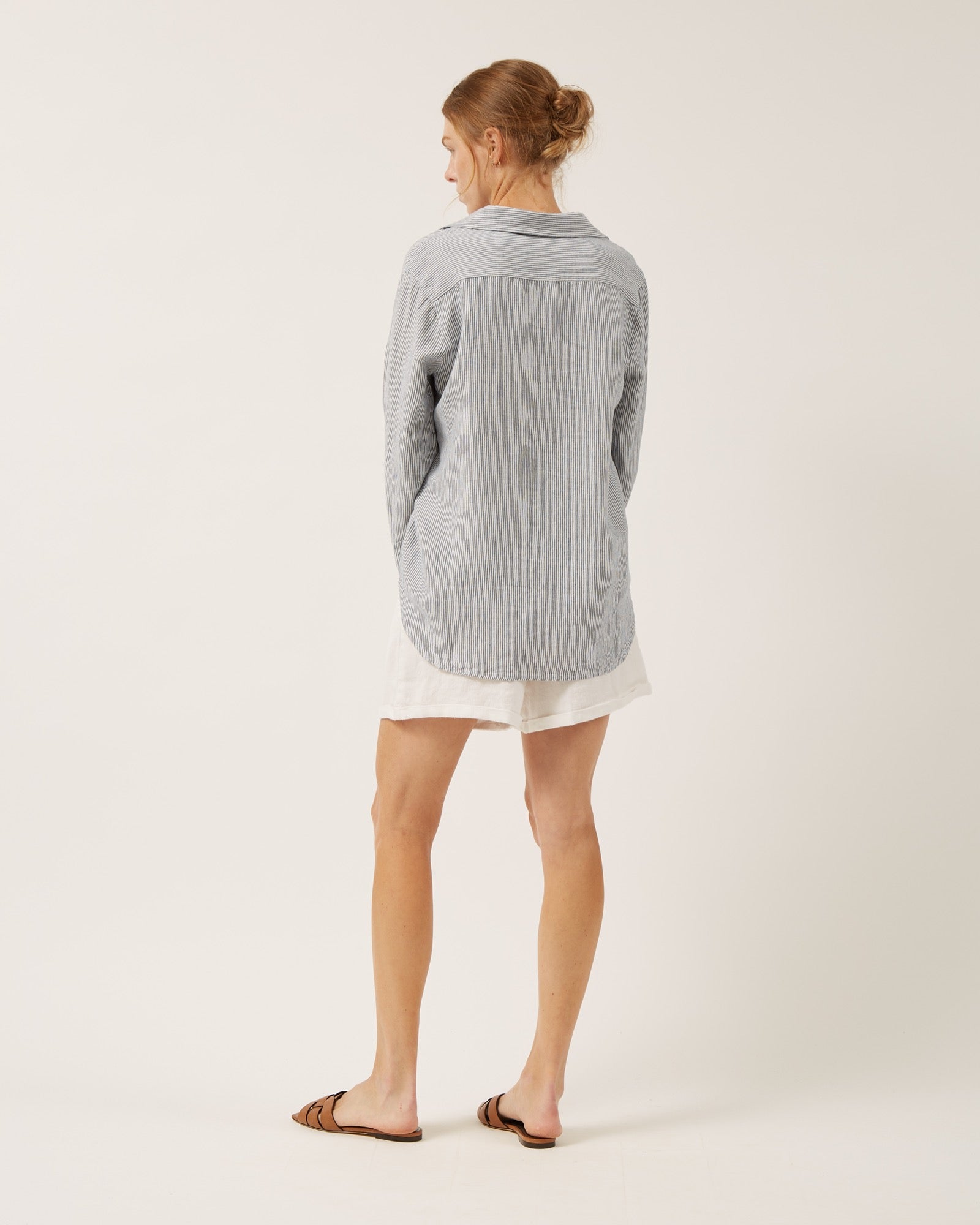 Emmy Linen Blouse - Ivory/Blue