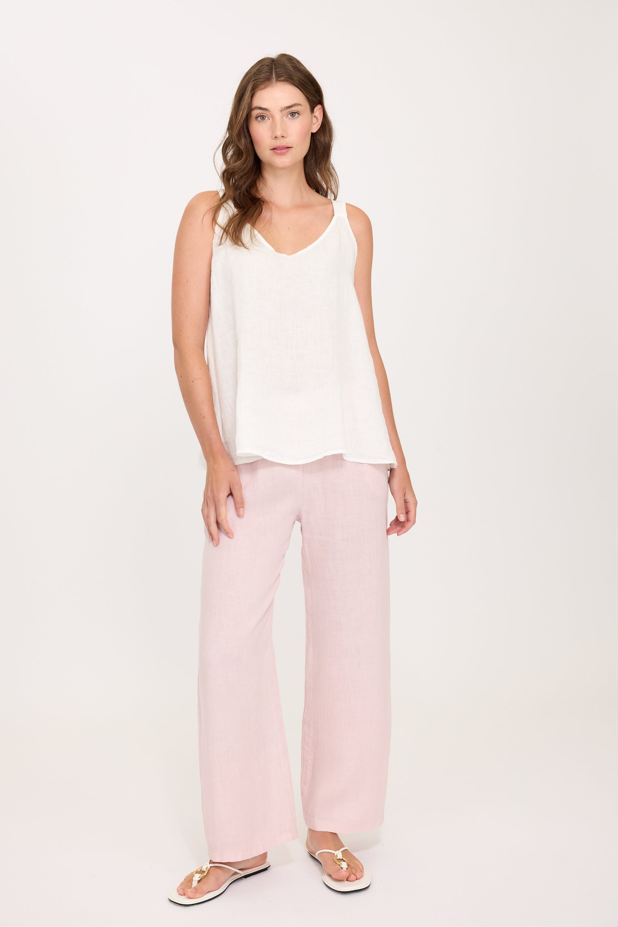 Linen Wide Leg Pant - Pink/White Stripe